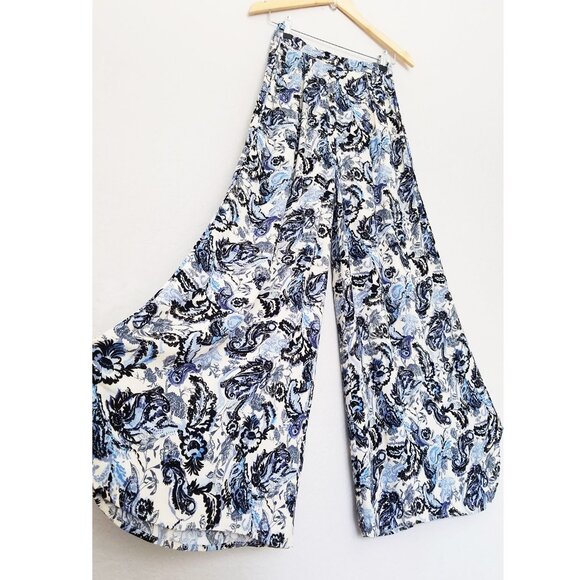 Free People Intimately High Waist Wide Leg Paisley Floral Palazzo Pants Blue XS - Picture 4 of 16